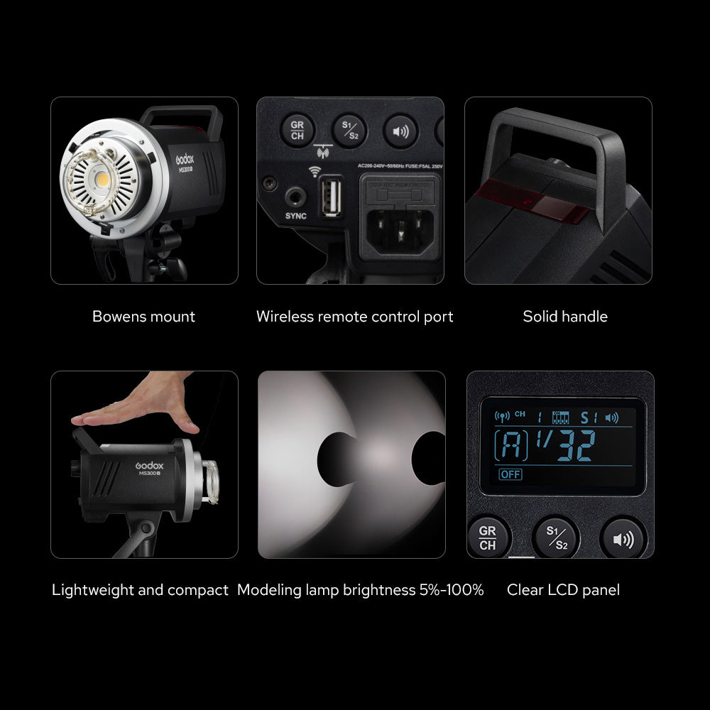 Godox MS 300-V Studio Flash 300ws with LED Modelling - Arahan Photo